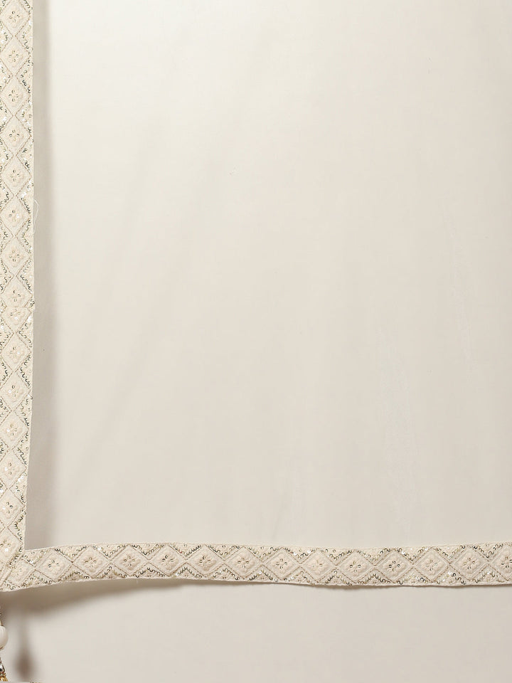 Resham Sequin Booti Georgette Kurta With Palazzo &amp; Net Dupatta