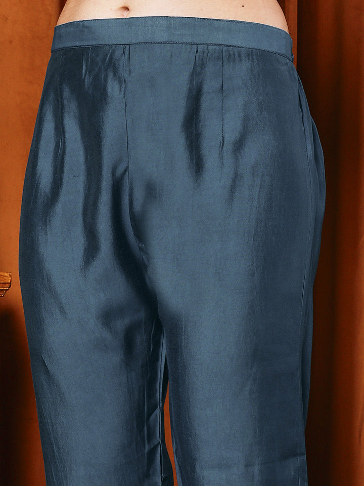 Embroidered Cotton Blend Kurta With Pants &amp; Dupatta