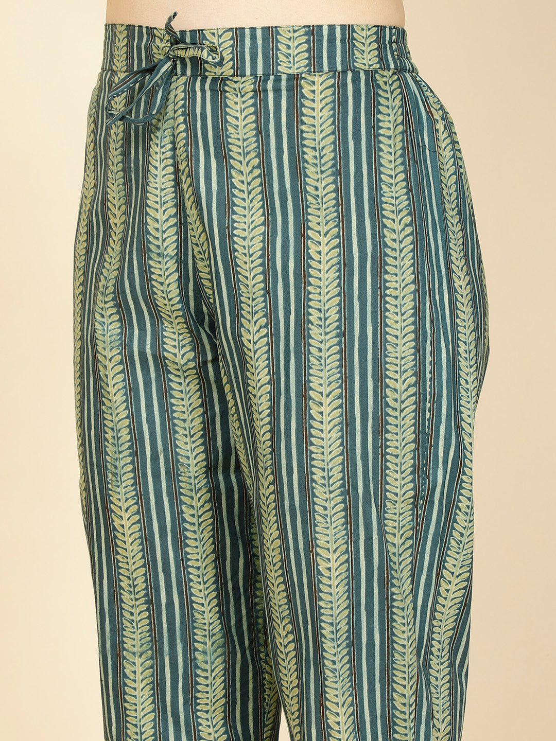 Floral Printed Cotton Anarkali Kurta With Pants &amp; Dupatta