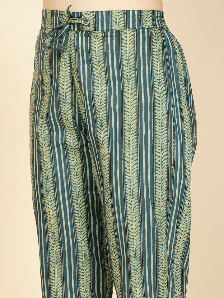 Floral Printed Cotton Anarkali Kurta With Pants &amp; Dupatta