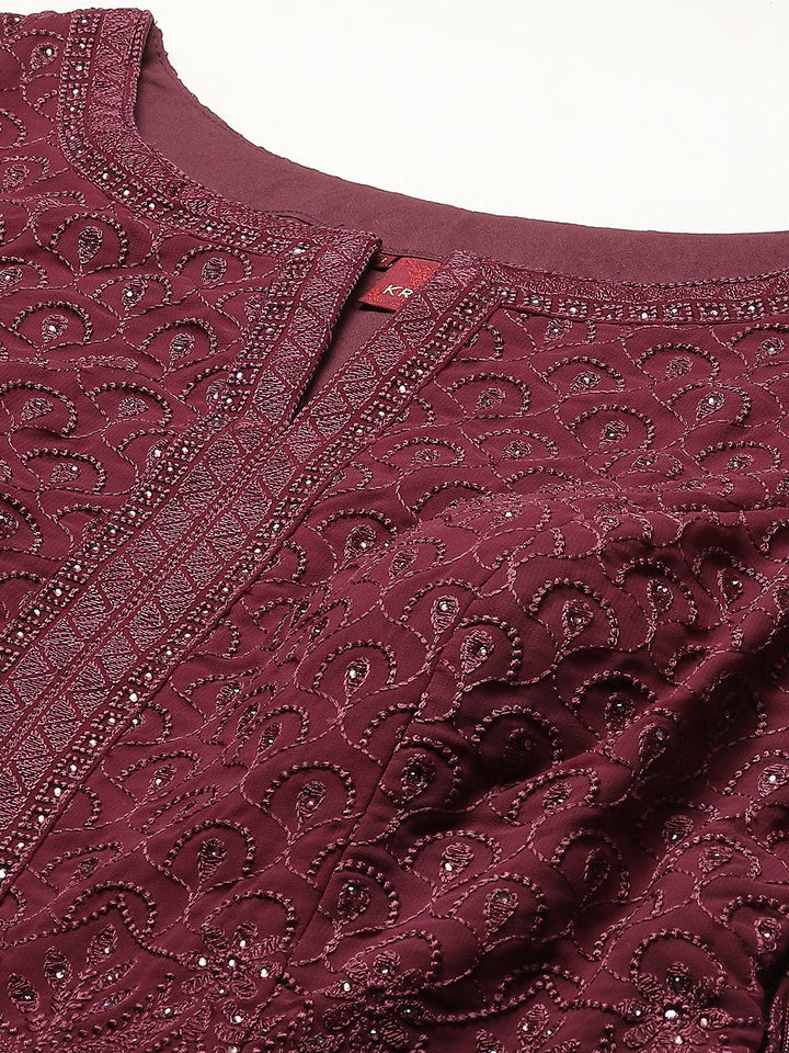 Resham Embroidered Georgette Kurti With Palazzo &amp; Dupatta