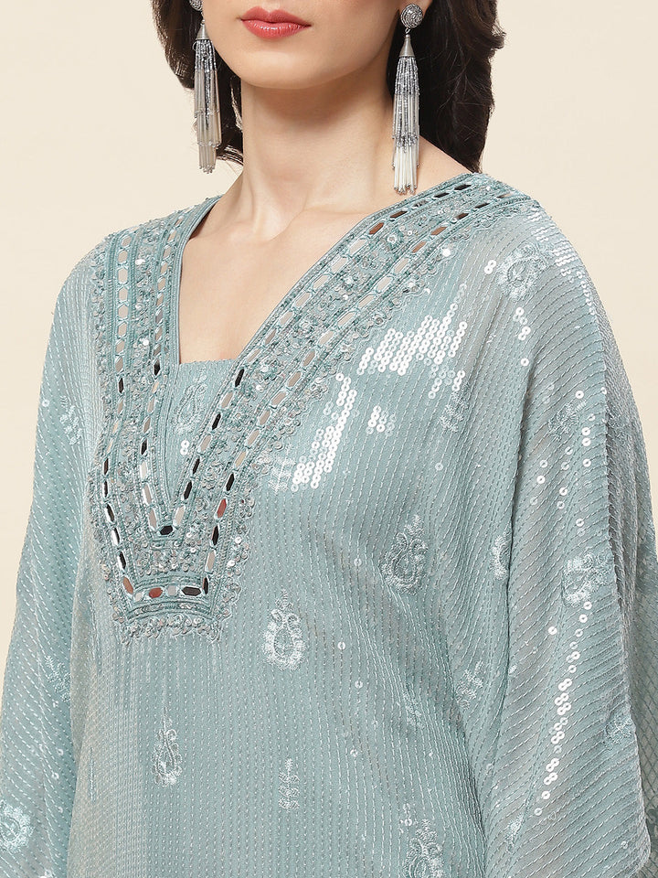 Sequin Embroidered Georgette Kurta With Pants
