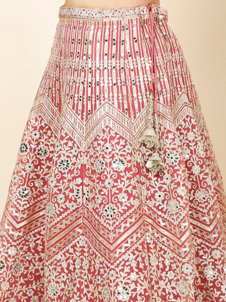 Zari Embroidered Net Choli With Lehenga &amp; Dupatta