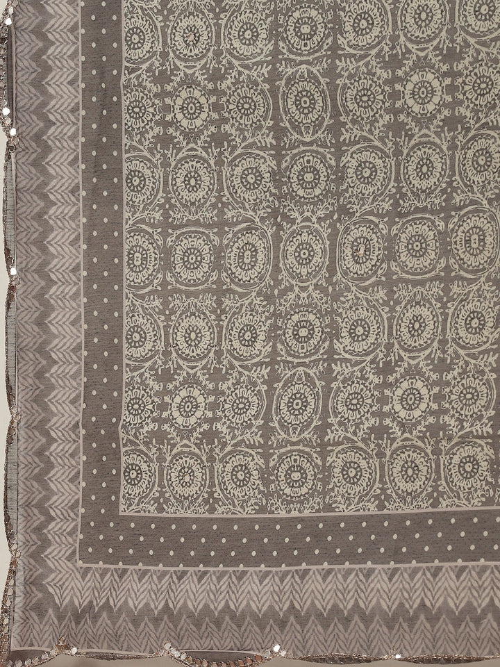 Zari Neck Embroidered Chanderi Kurta With Pants &amp; Dupatta