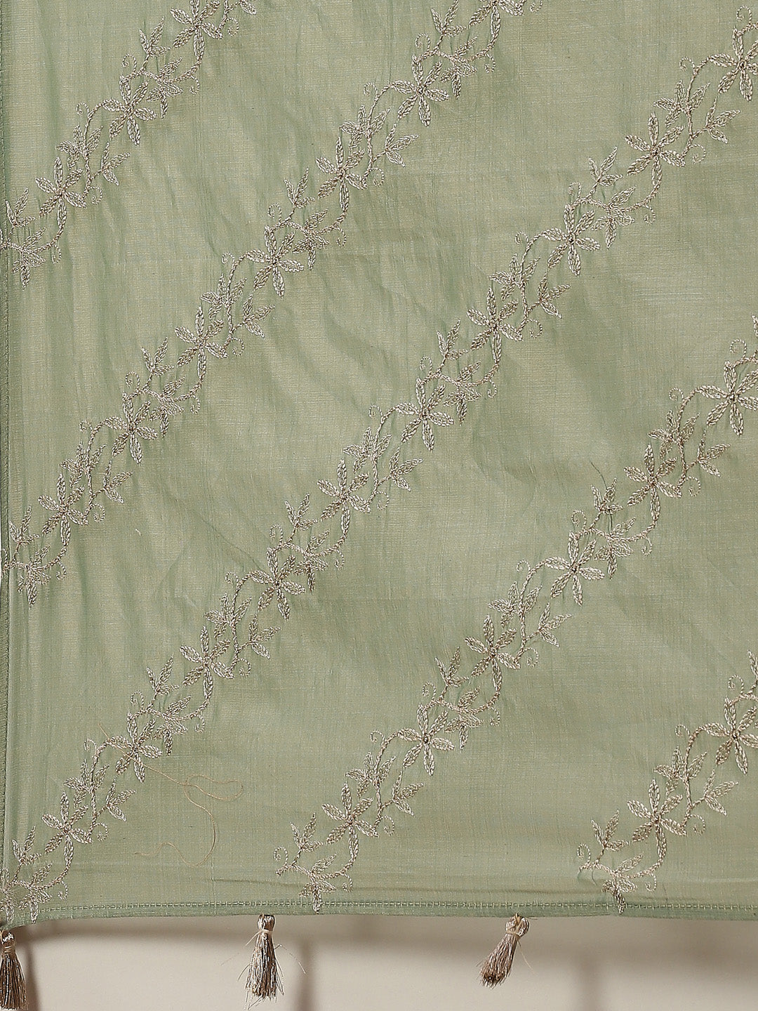 Zari Embroidered Cotton Kurta With Pants &amp; Dupatta