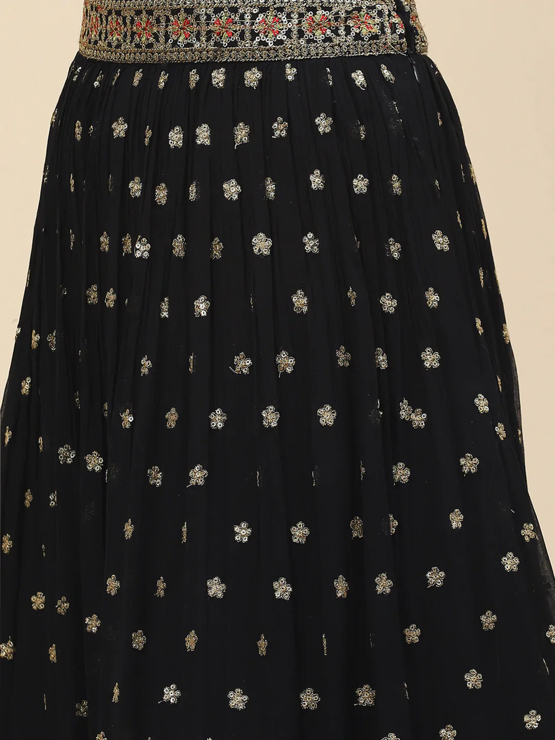 Sequin Embroidered Georgette Choli With Lehenga &amp; Dupatta