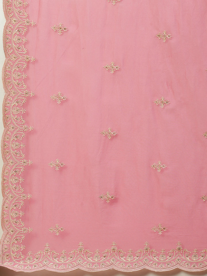 Resham Booti Satin Kurta With Pants &amp; Dupatta