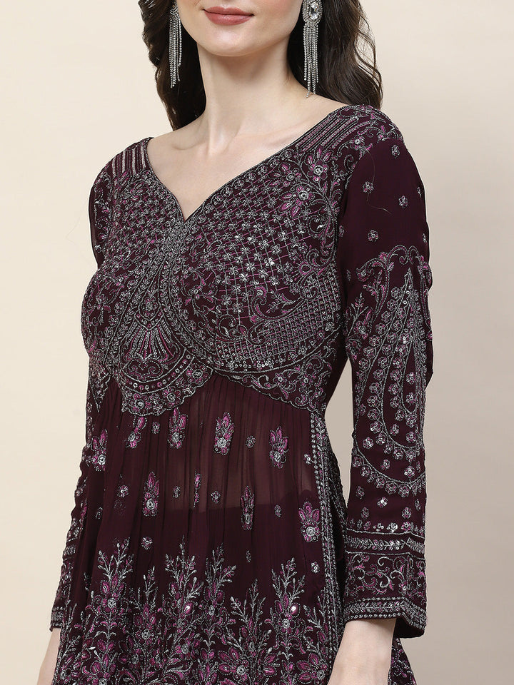 Sequin Zari Embroidered Georgette Choli With Lehenga &amp; Dupatta