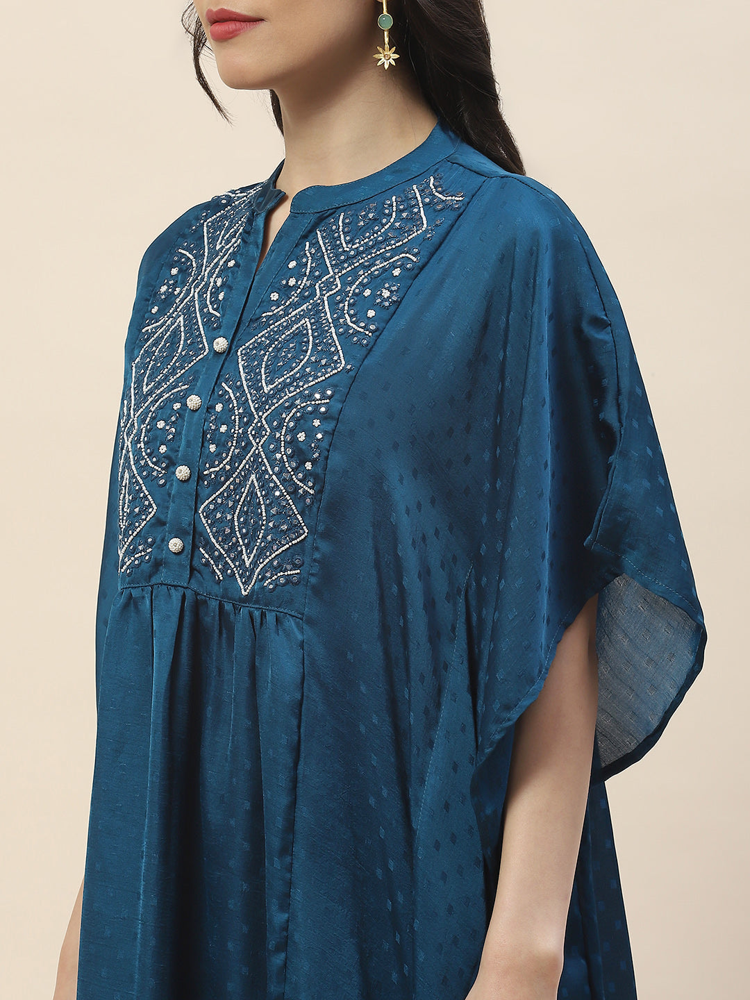 Neck Embroidered Cotton Kaftan Kurta