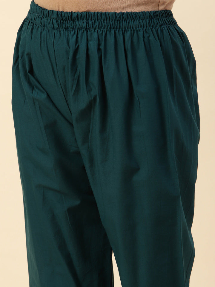 Printed &amp; Neck Embroidered Chanderi Kurta With Pants