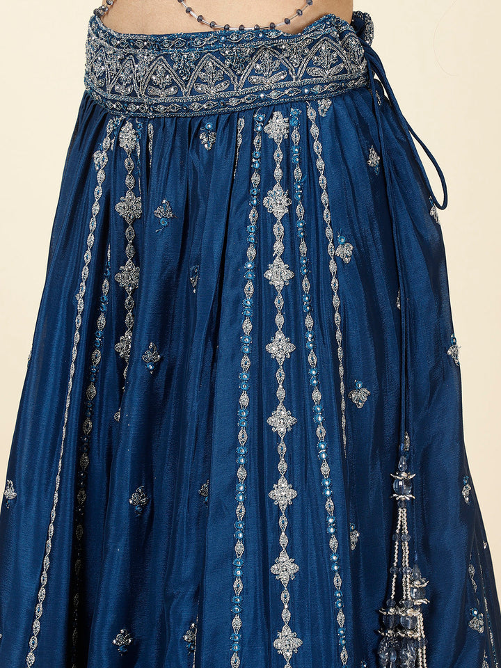 Embroidered Crepe Choli With Lehenga &amp; Dupatta