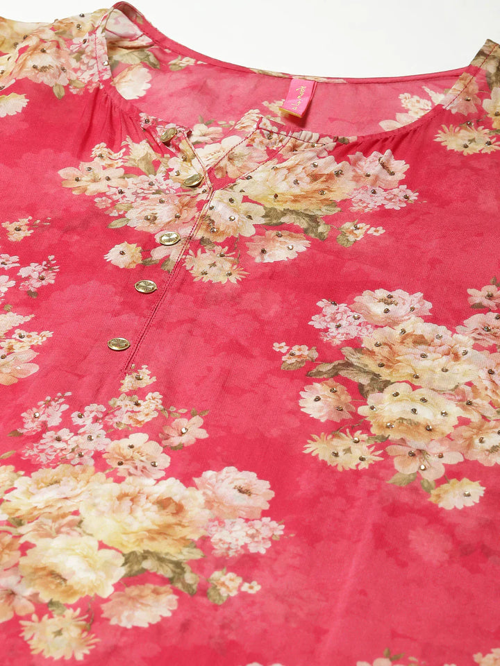 Floral Printed Organza Kurta With Palazzo &amp; Inner