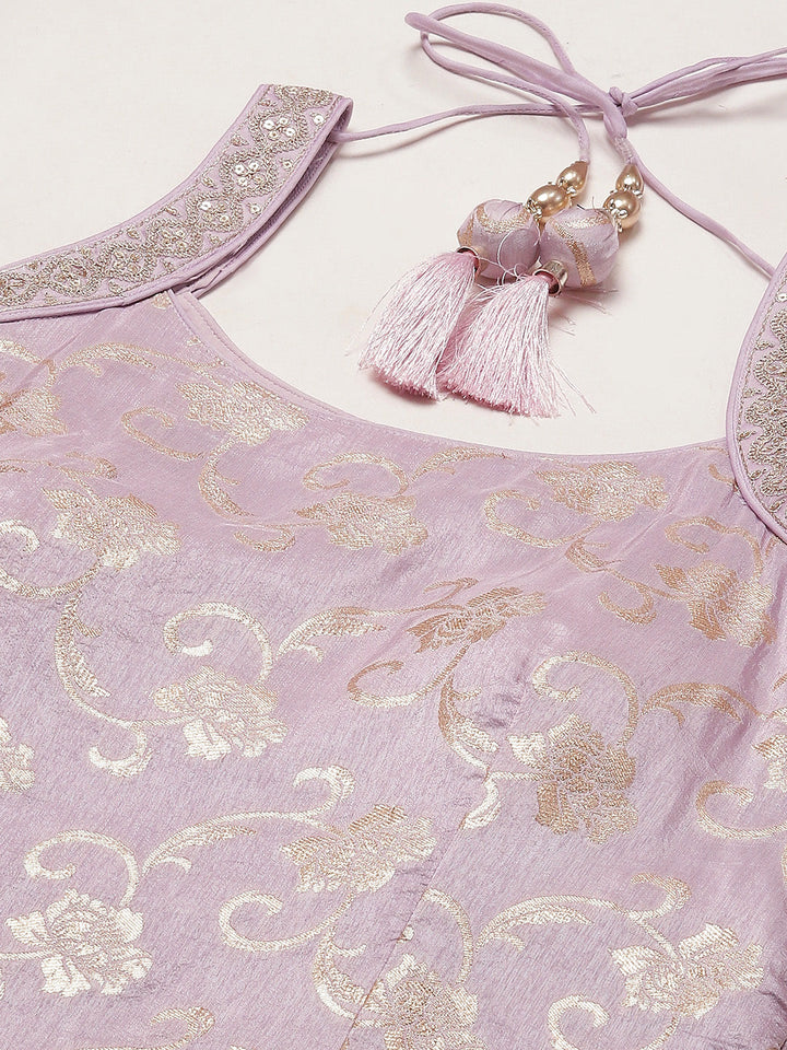 Floral Woven Georgette Kurta With Sharara &amp; Dupatta