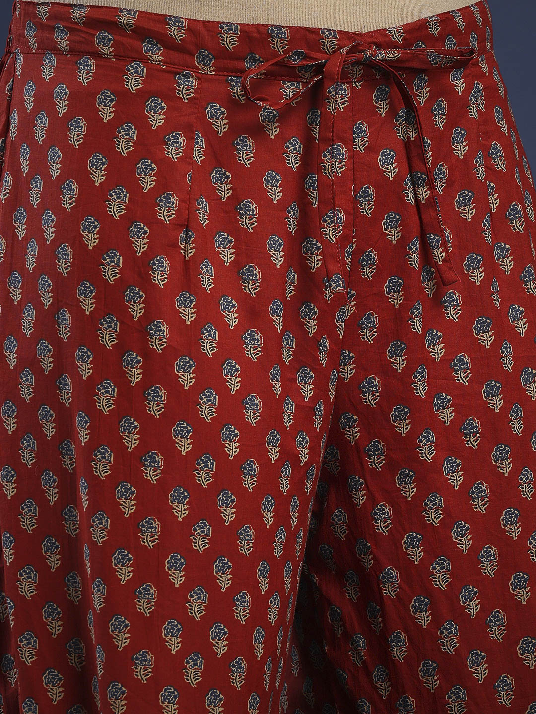 Maroon Cotton Blend Printed Straight Suit Set