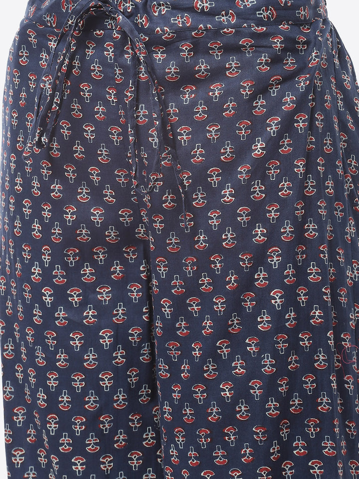 Printed Zari Neck Cotton Kurti With Afghani Pant