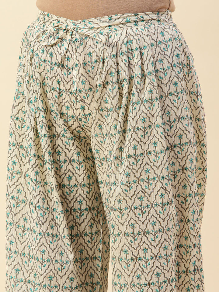Printed Cotton Kurta With Pants &amp; Dupatta
