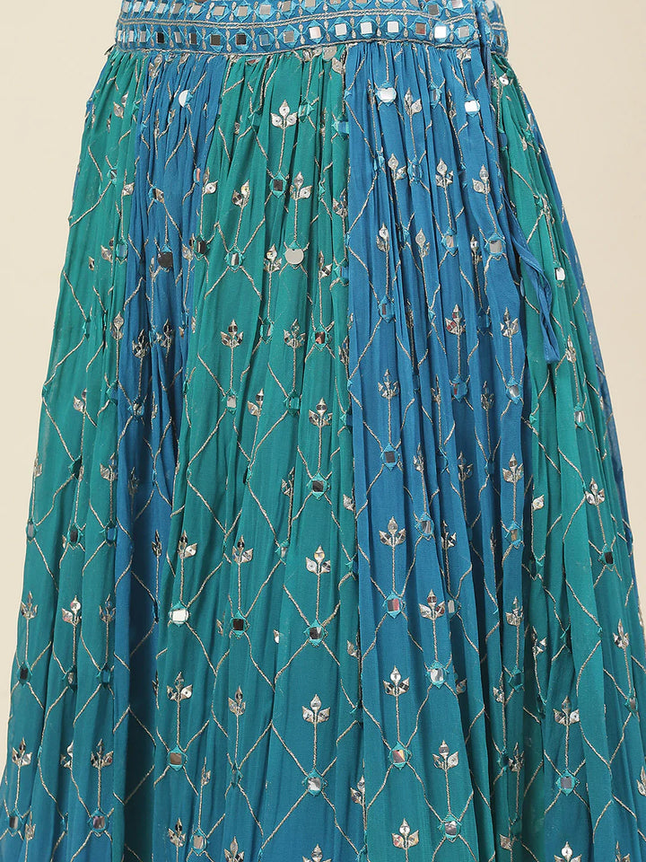 Resham Mirror Booti Georgette Choli With Lehenga &amp; Dupatta