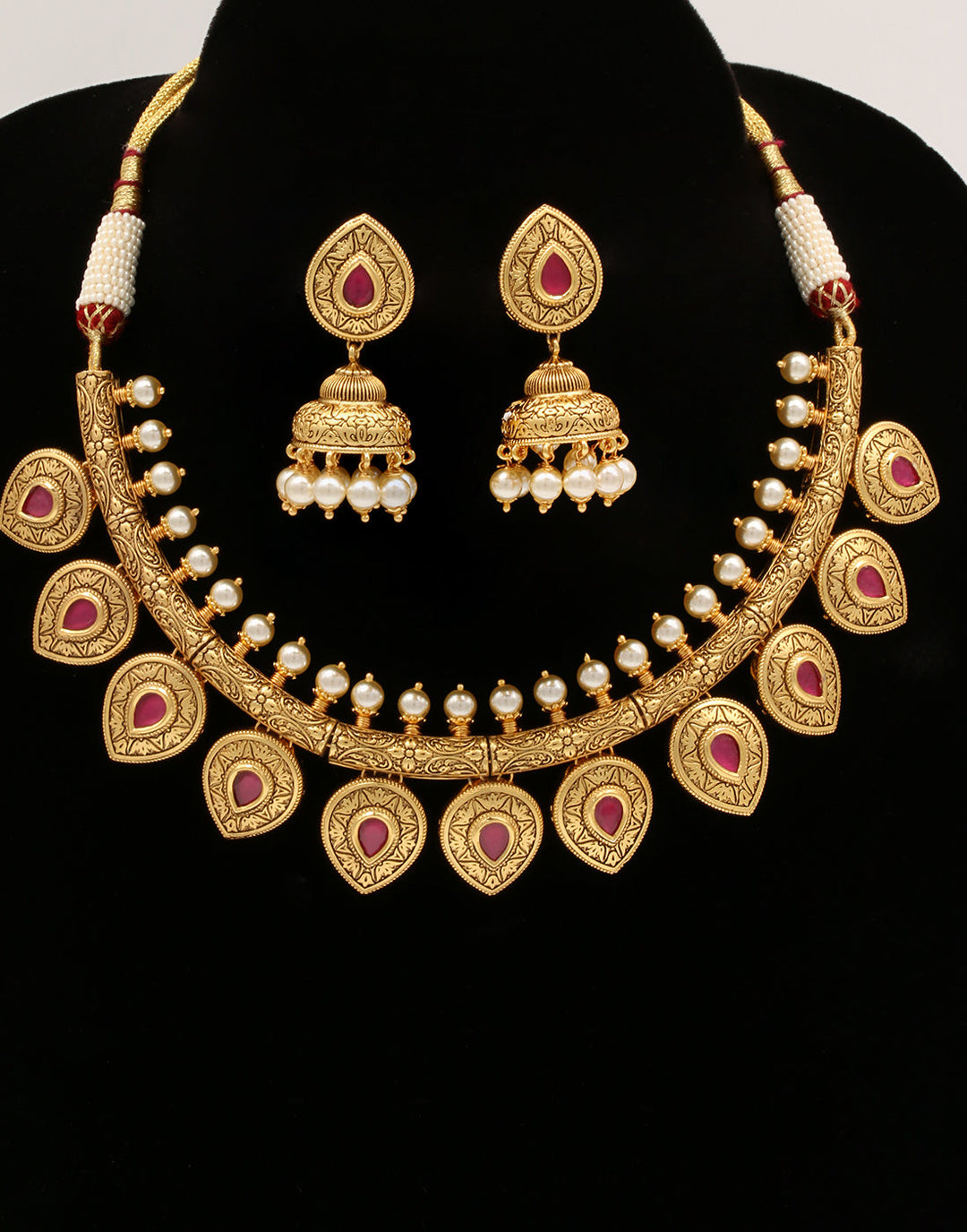Colored Stone Necklace Set With Ear-Drop (Jhumki)