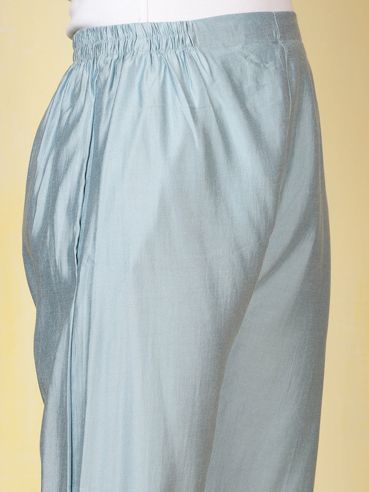 Neck Embroidered Cotton Blend Kurta With Pants &amp; Dupatta