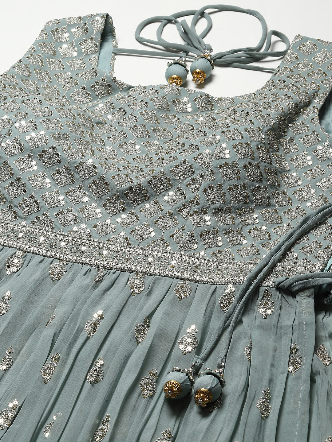 Sequin Embroidered Georgette Kurta With Palazzo &amp; Dupatta