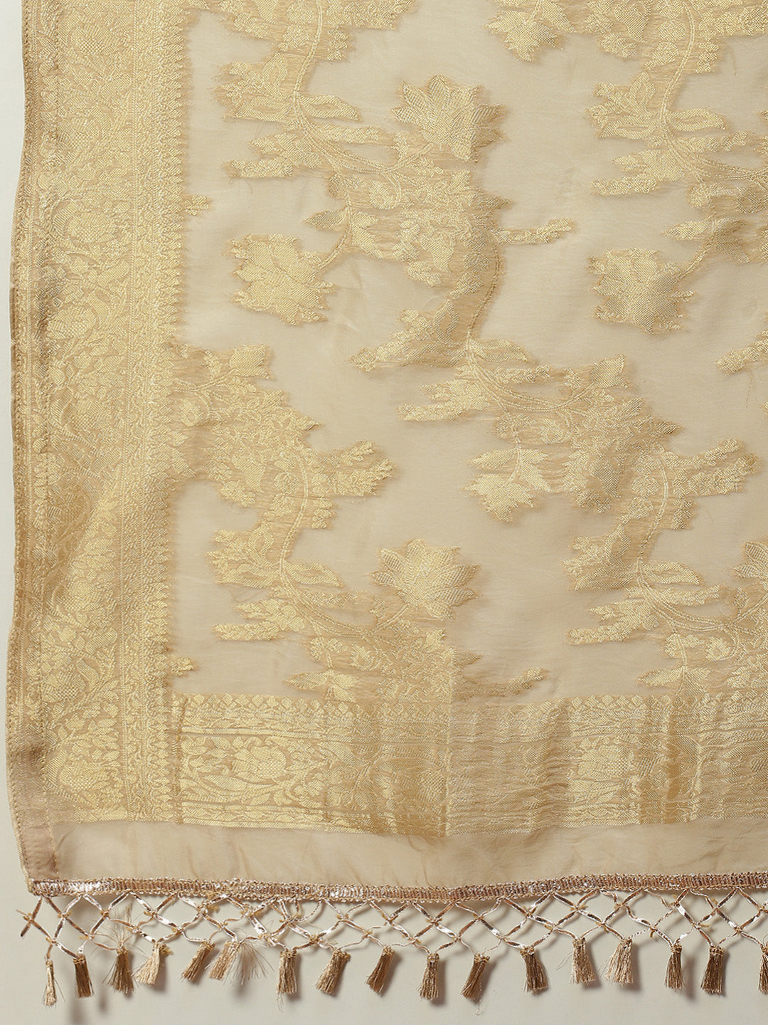 Zari Booti Cotton Kurta With Pants & Dupatta