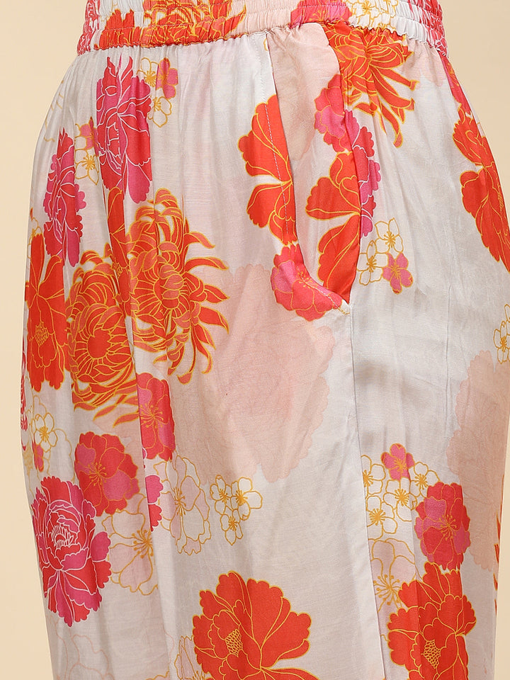 Floral Printed Muslin Kurta With Pants