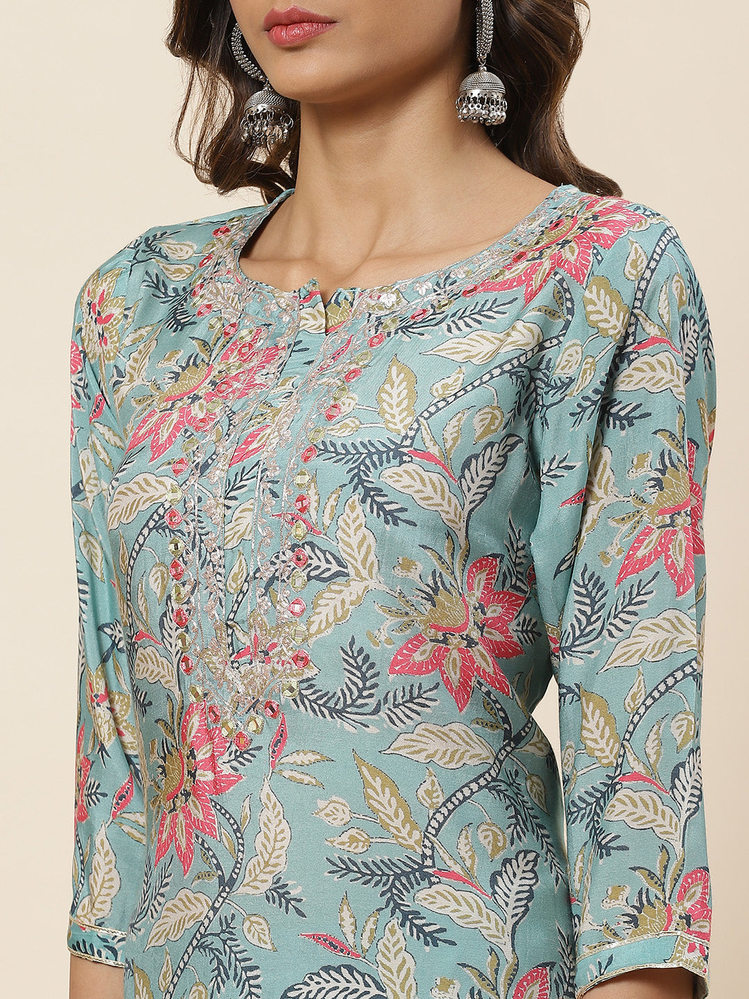 Floral Printed Mulsin Kurta With Pants