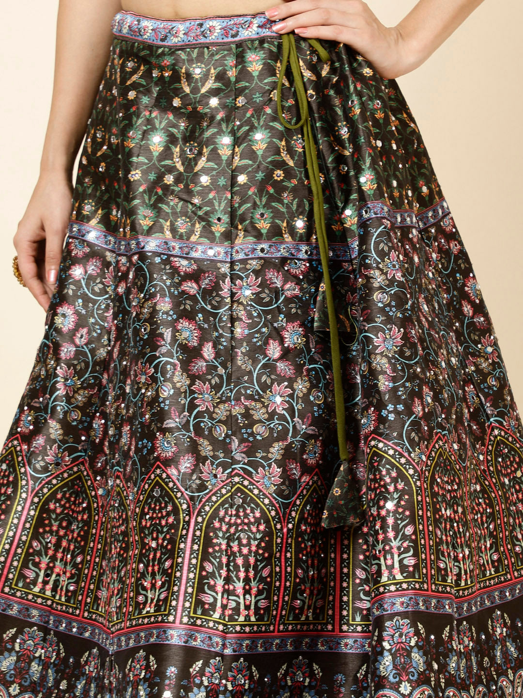 Floral Printed Handloom Choli With Lehenga &amp; Dupatta