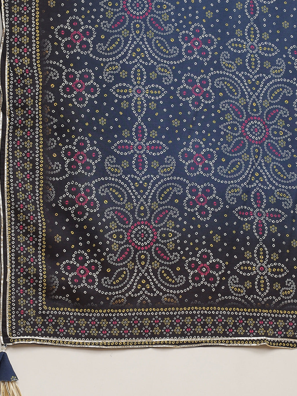 Bandhani Printed Muslin Kurta With Sharara & Dupatta