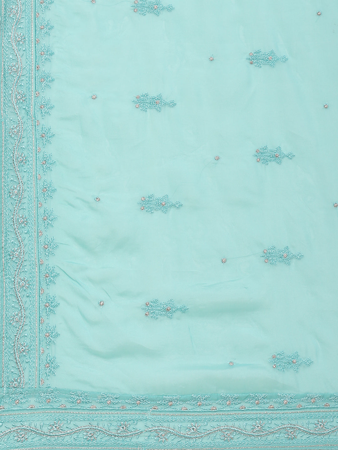 Resham Embroidered Booti Organza Kurta With Pants &amp; Dupatta
