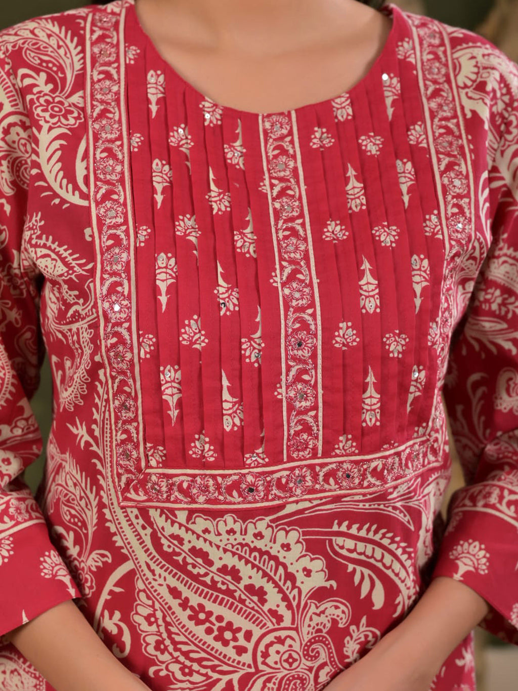 Magenta Embroidered Cotton Blend Straight Suit Set With Dupatta