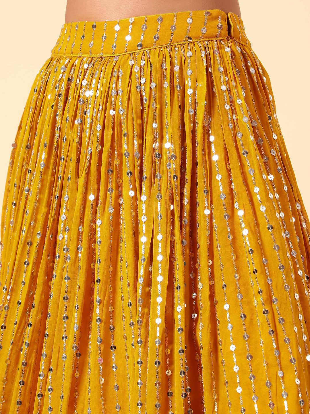 Sequin Embroidered Georgette Choli With Lehenga &amp; Dupatta