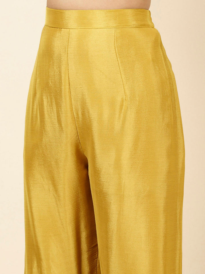 Embroidered Crepe Kurta With Palazzo &amp; Dupatta