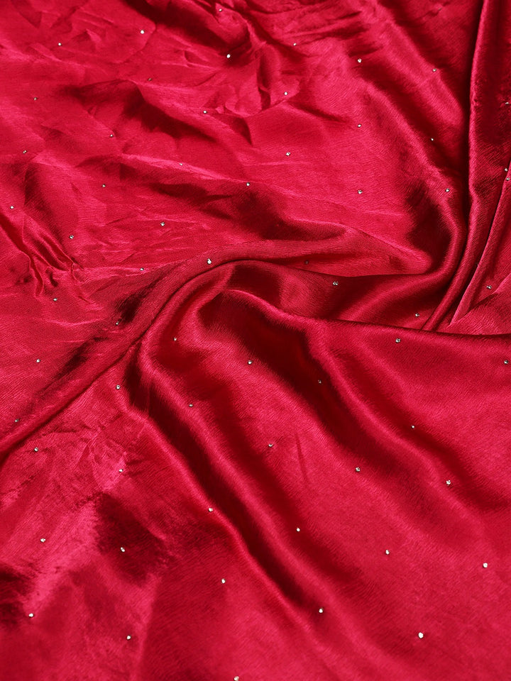 Stone &amp; Mirror Embellished Chinon Saree