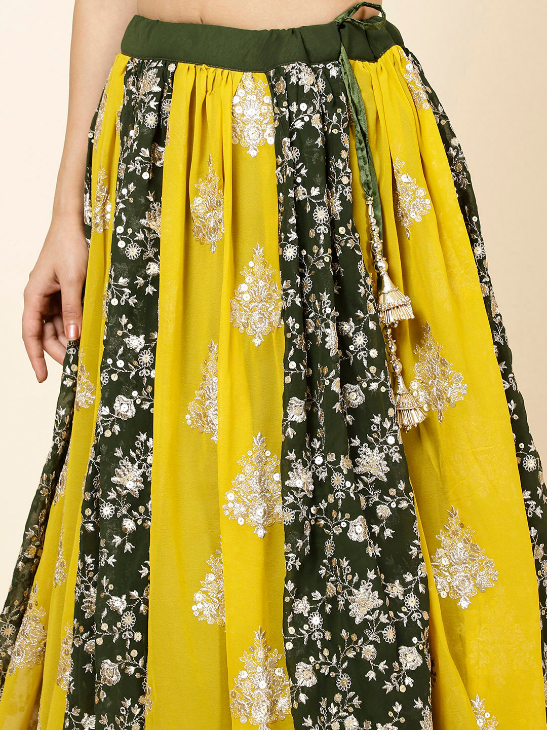 Zari Embroidered Georgette Choli With Lehenga &amp; Dupatta