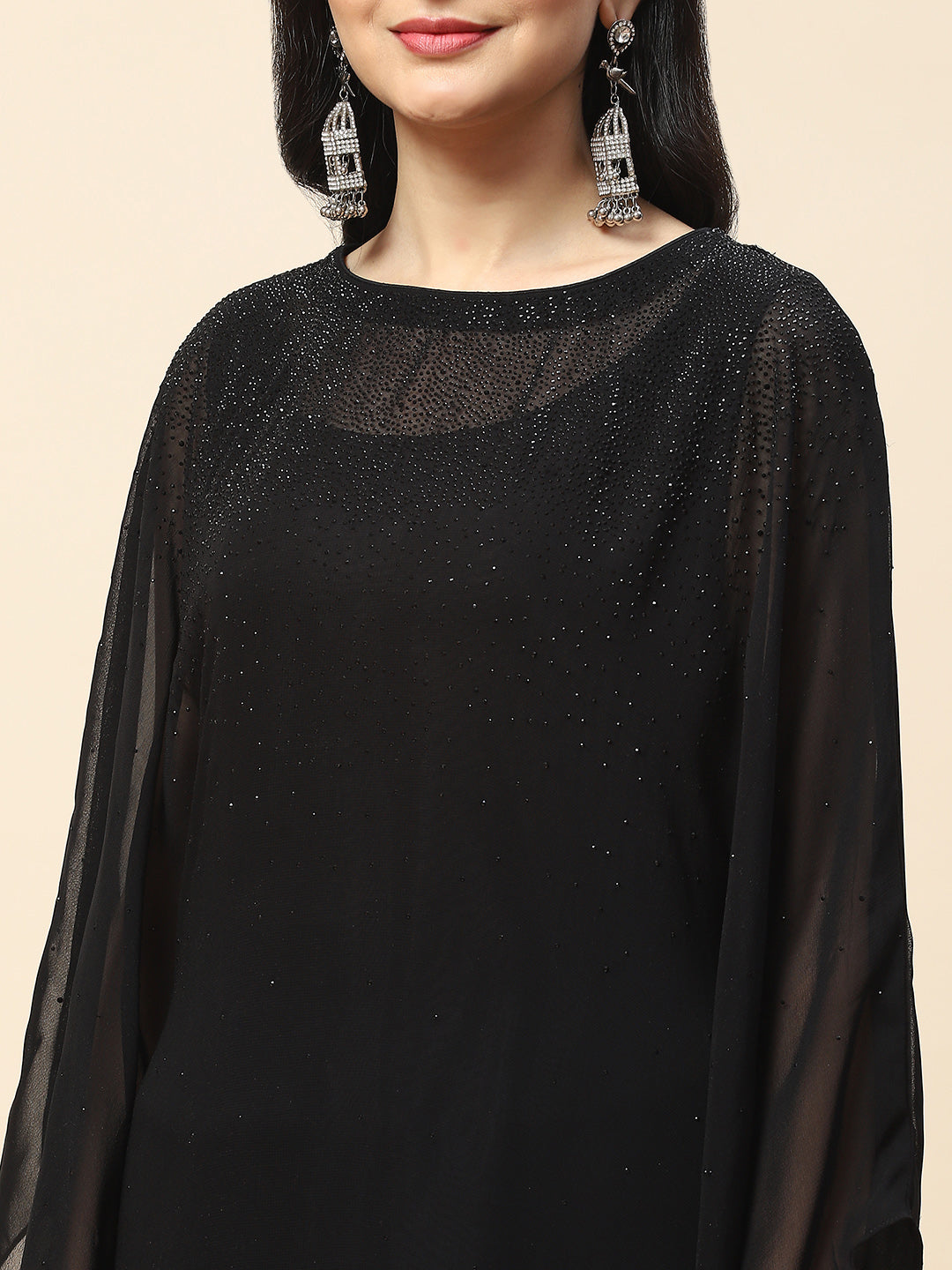 Stone Work Georgette Kaftan Kurta With Inner