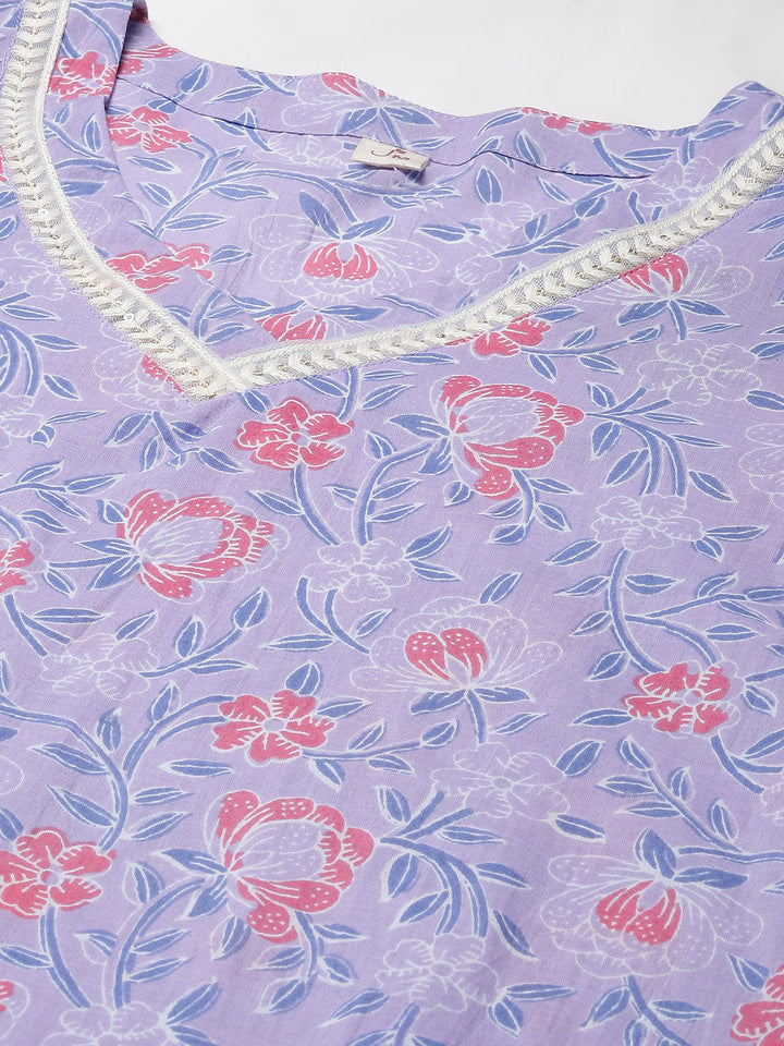 Floral Printed Cotton Kurta With Sharara