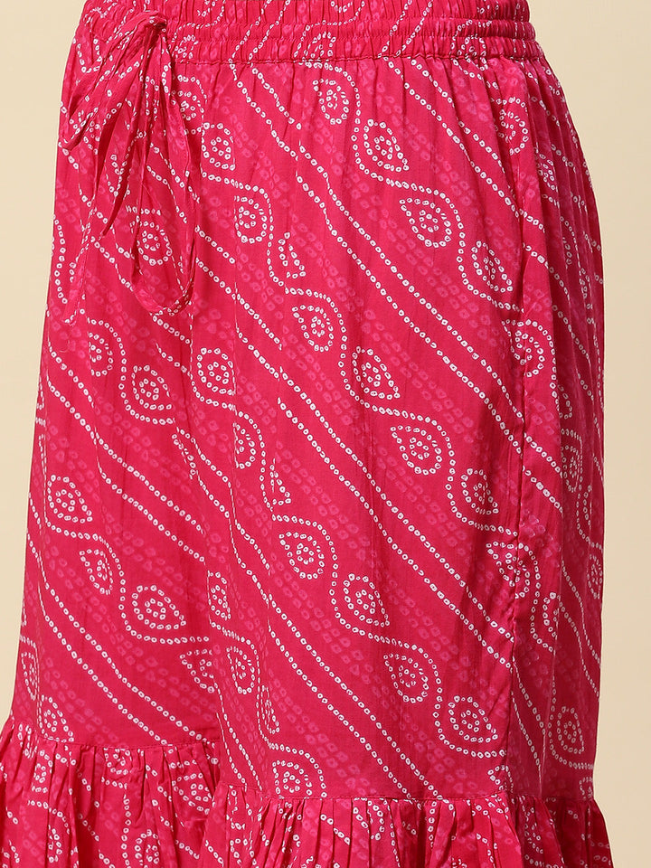 Leheriya Printed &amp; Embroidered Cotton Kurta With Sharara