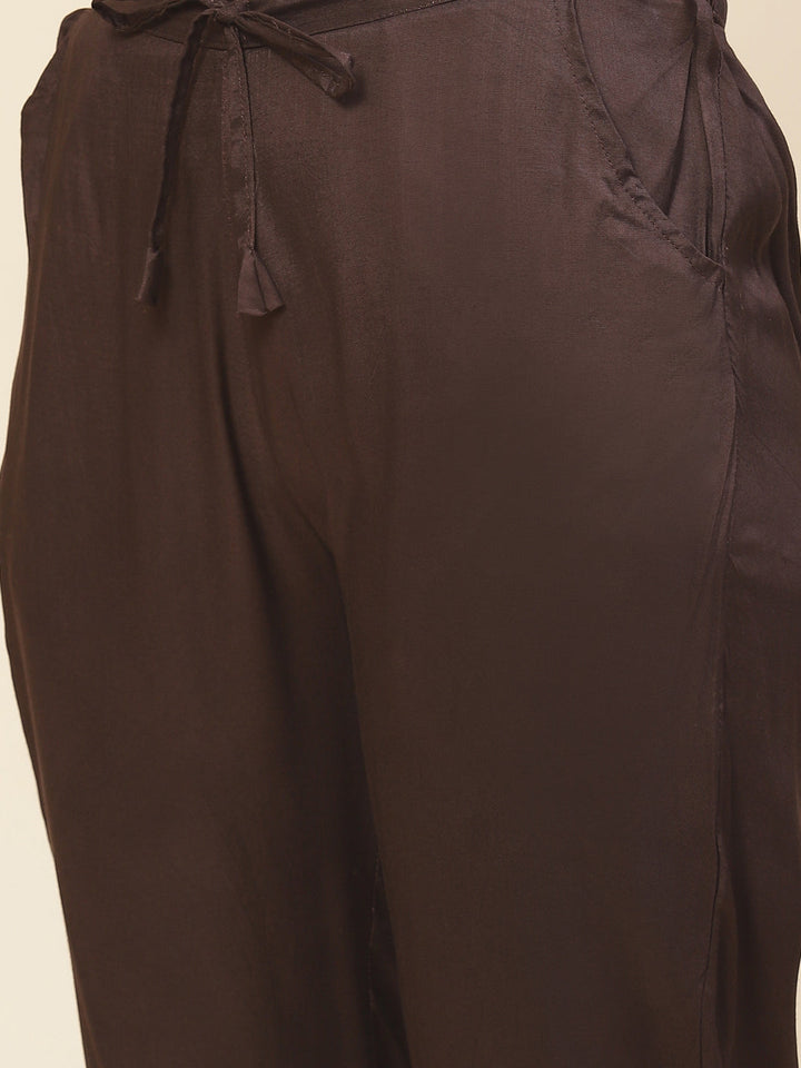 Neck Embroidered &amp; Printed Muslin Kurta With Pants