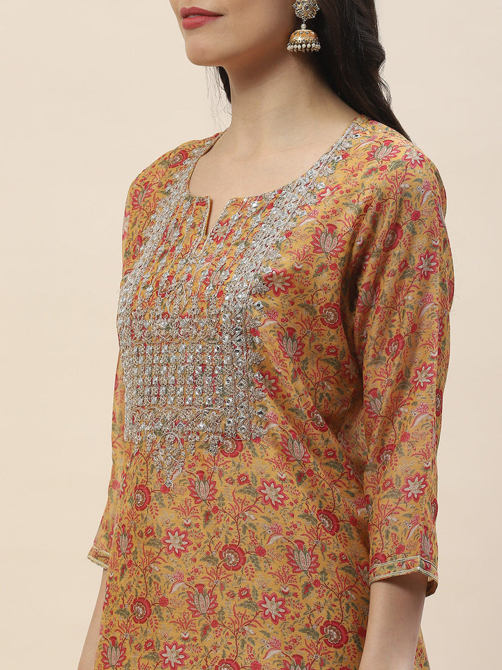 Printed Chanderi Kurta With Pants