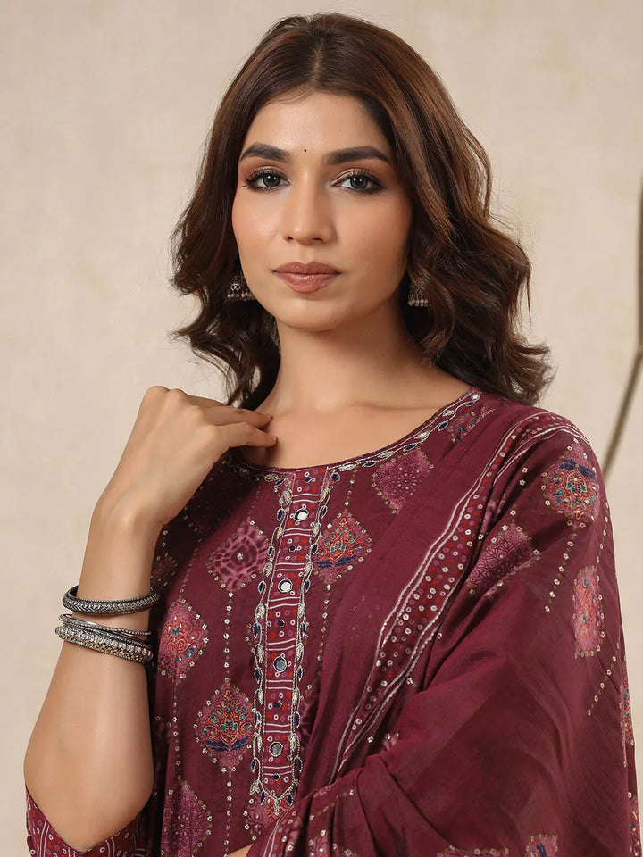 Block Printed Muslin Kurta With Pants &amp; Dupatta