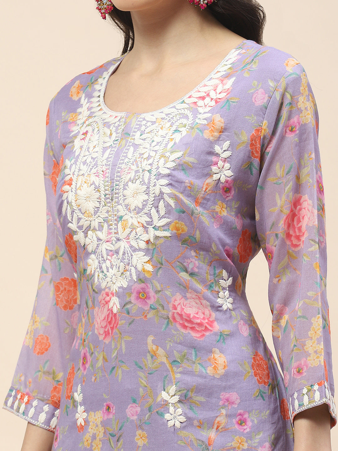 Printed Cotton Kurta With Pants &amp; Dupatta
