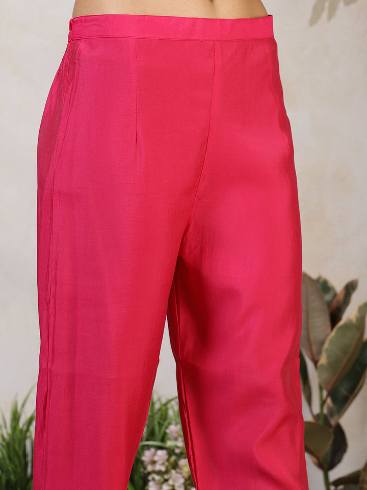 Embroidered Cotton Blend Kurta With Pants &amp; Dupatta