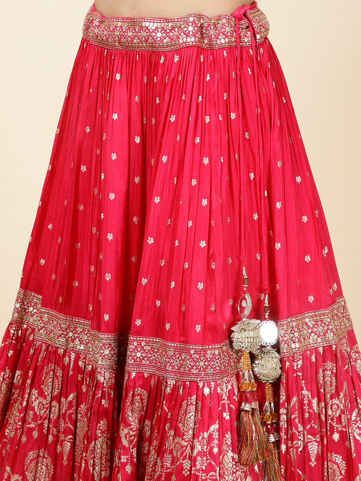 Embroidered Banarsi Choli With Lehenga &amp; Dupatta