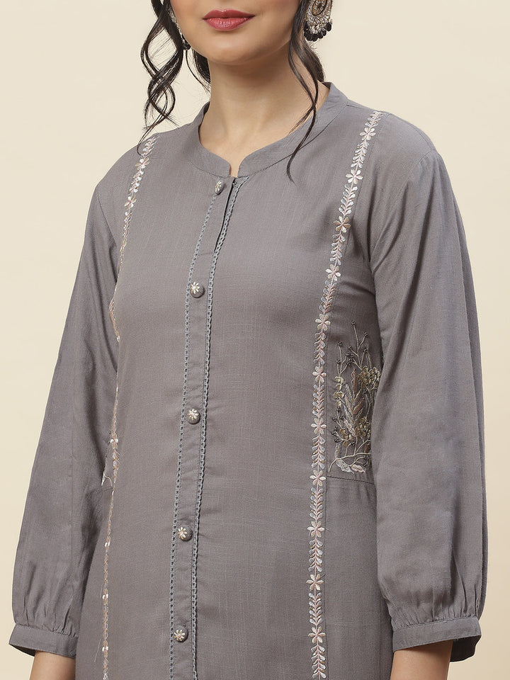 Embroidered Plain Cotton Kurta