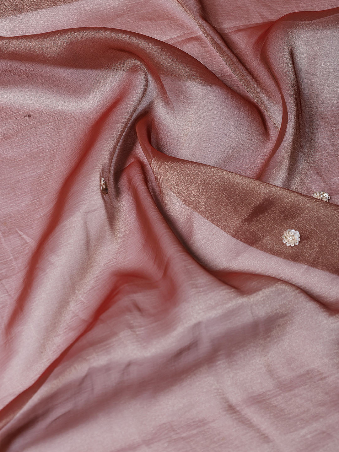 Sequin &amp; Pearl Embroidered Tissue Saree