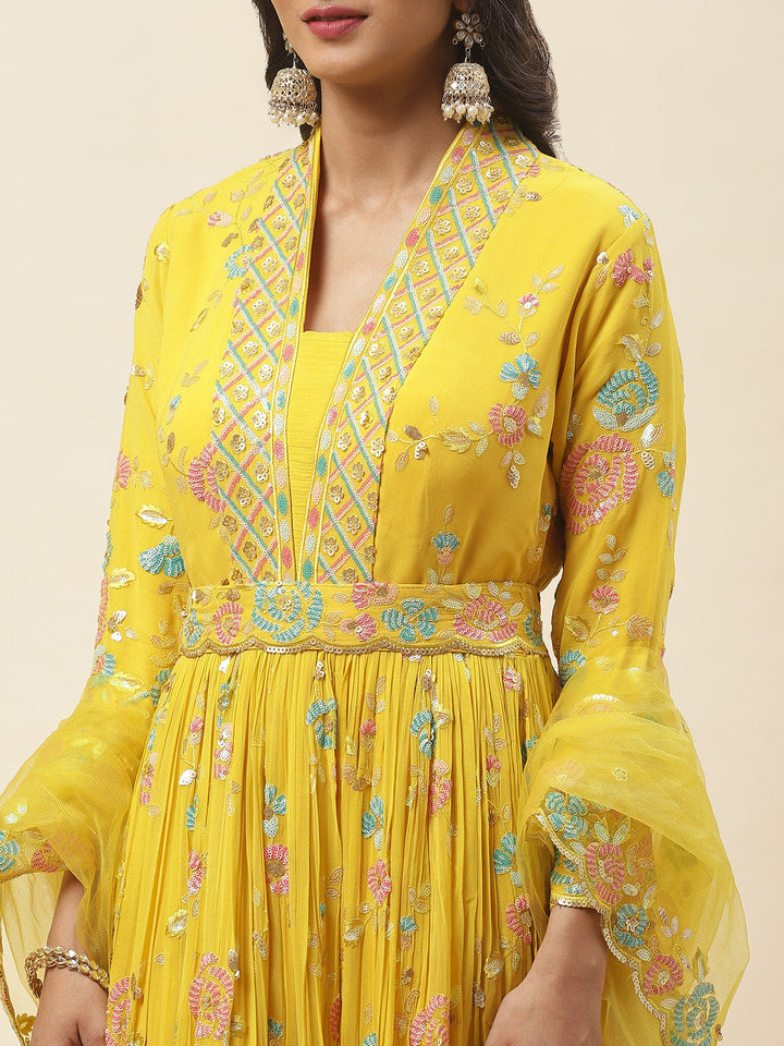 All Over Sequence Georgette Anarkali Kurta With Churidar &amp; Dupatta
