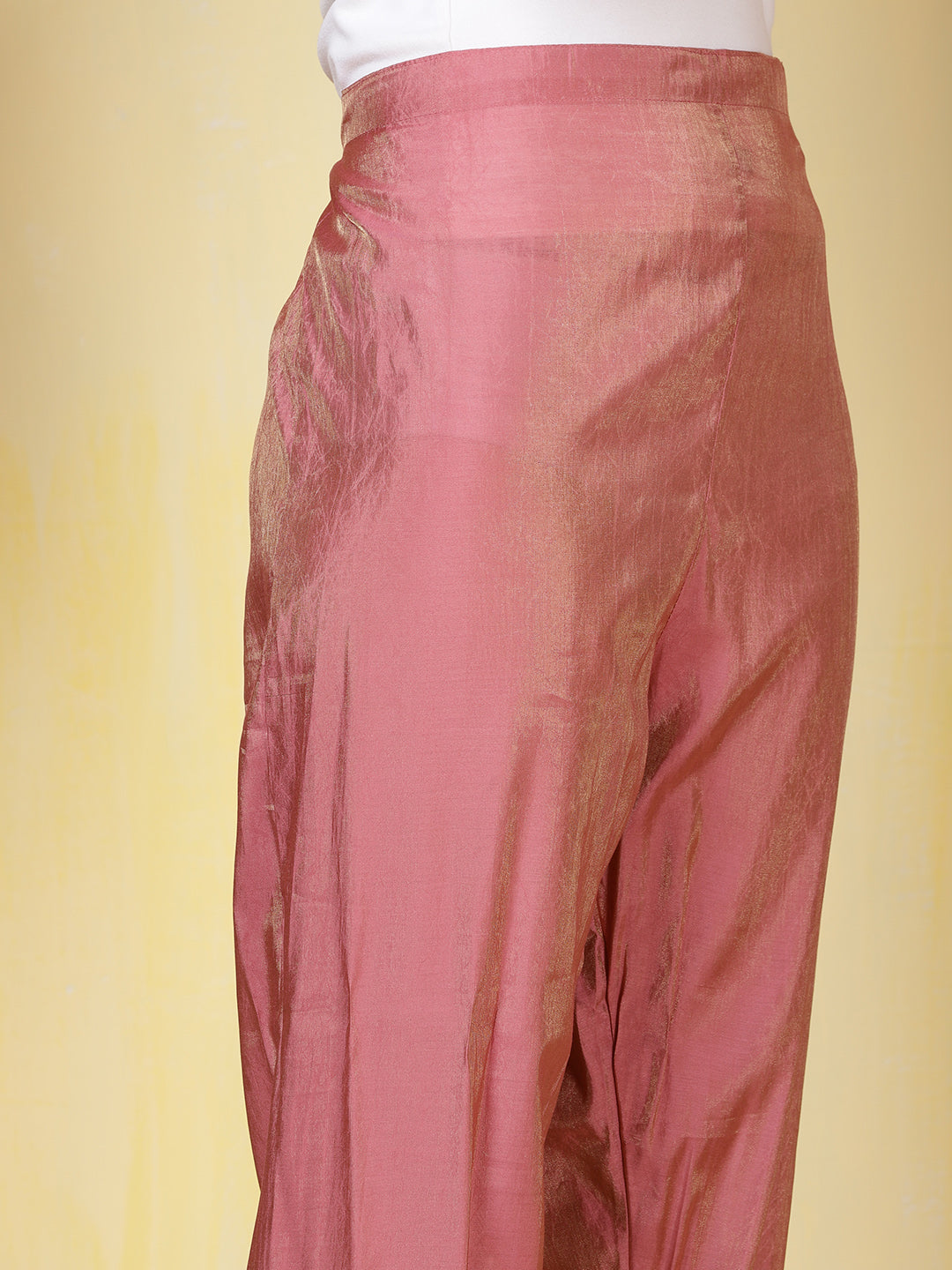 Neck Zari Embroidered Chanderi Kurta With Pants &amp; Dupatta