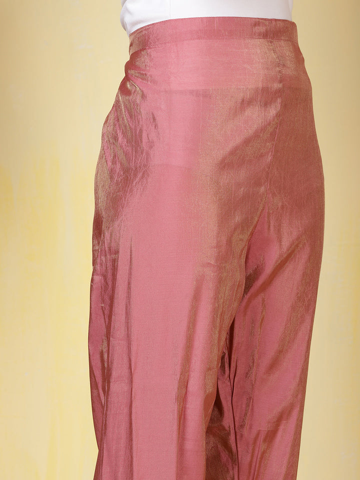 Neck Zari Embroidered Chanderi Kurta With Pants &amp; Dupatta