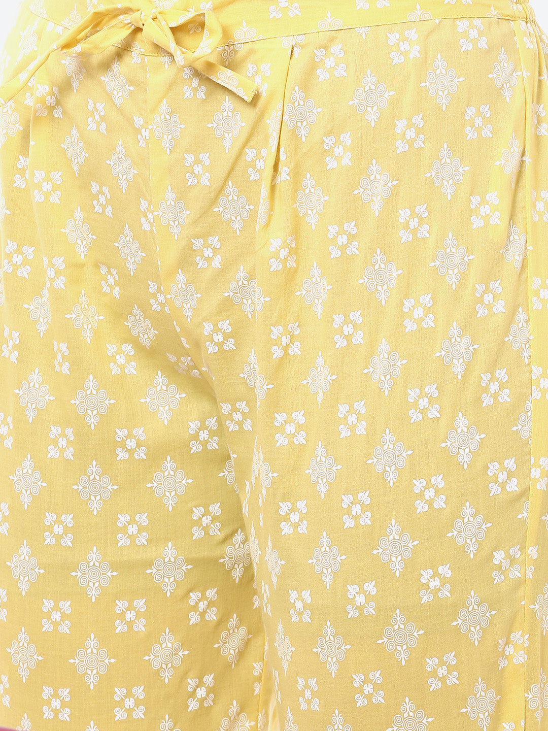 Zari Embroidered Yoke Printed Cotton Kurta With Pant